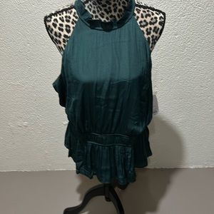 Dark hunter green sleeveless blouse with elastic waist one button closure